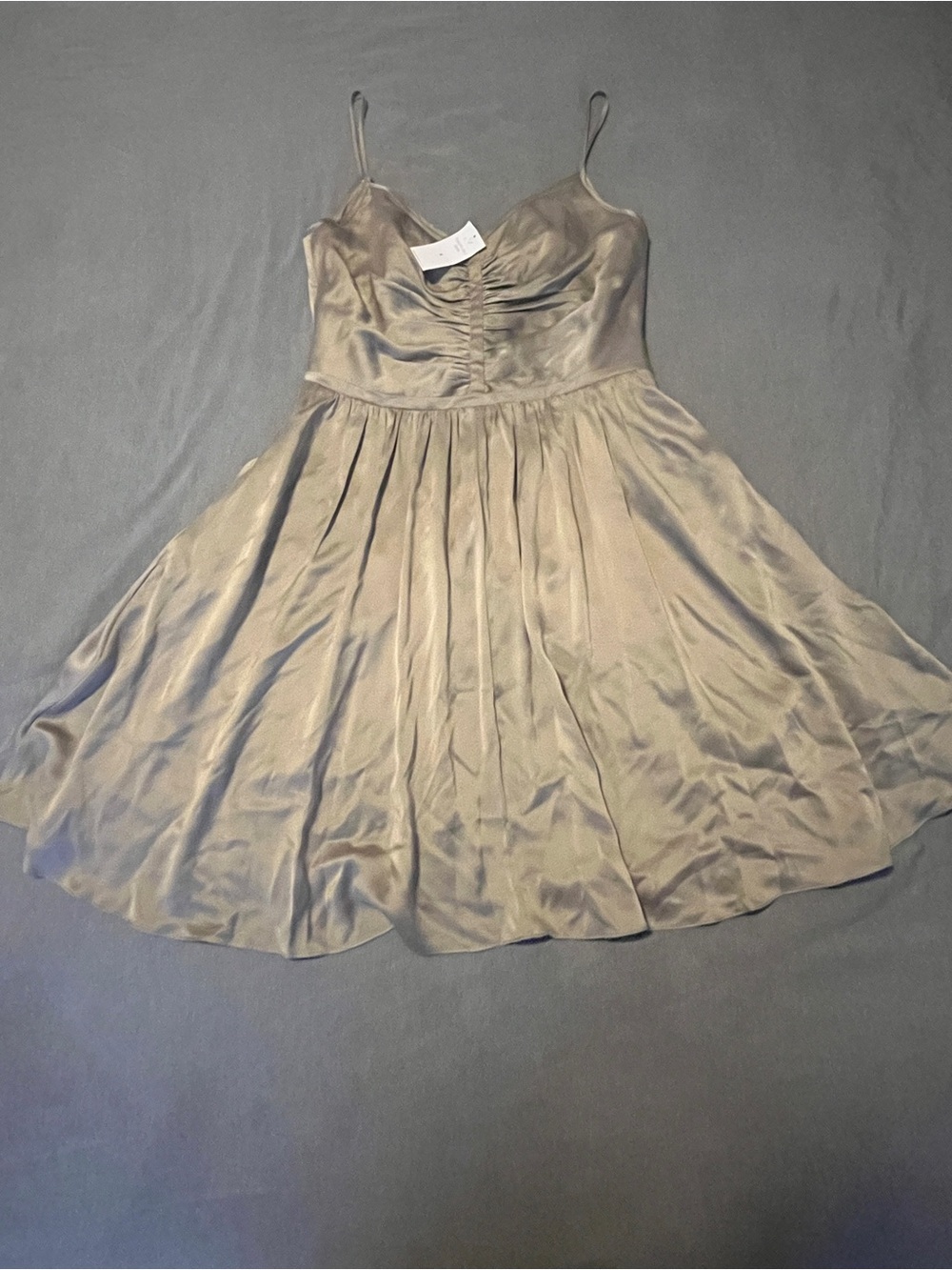 NWT Banana Republic Shirred Silk Cocktail Dress Taupe Spaghetti Strap Size 6